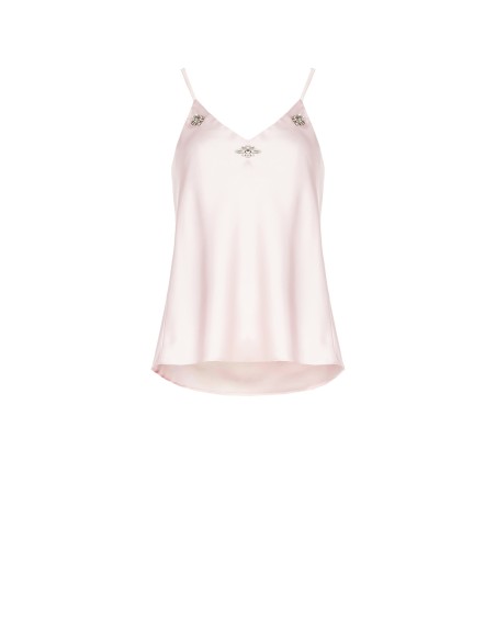 Top cintré et fluide en satin lourd avec cristaux cabochon Rinascimento