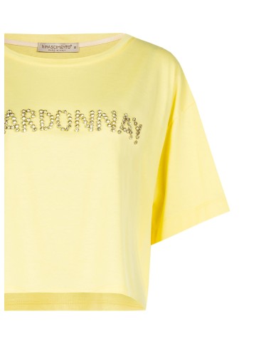 Korte oversized katoenen T-shirt met de tekst Chardonnay in kristallen van Rinascimento