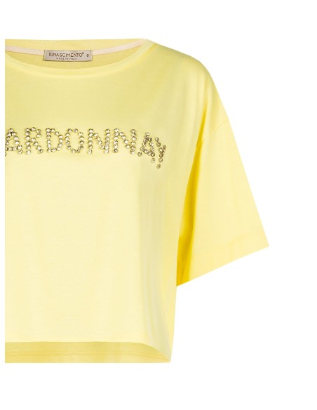 T-shirt court oversize en coton avec inscription « Chardonnay » en cristaux Rinascimento