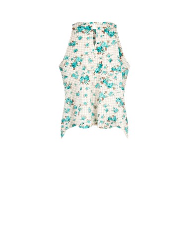 Blouse ample trapèze à carreaux et roses Rinascimento