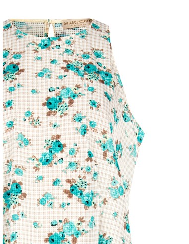 Blouse ample trapèze à carreaux et roses Rinascimento