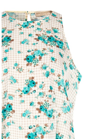 Blouse ample trapèze à carreaux et roses Rinascimento