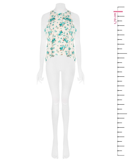 Blouse ample trapèze à carreaux et roses Rinascimento