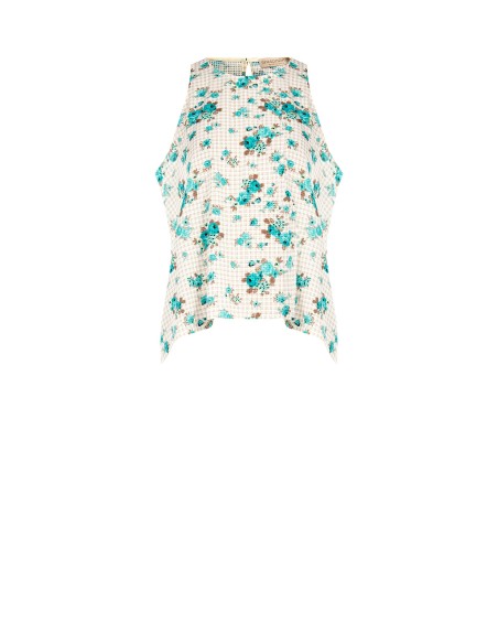 Blouse ample trapèze à carreaux et roses Rinascimento