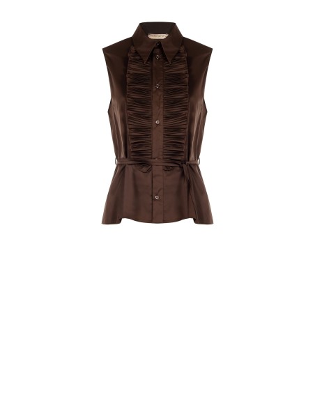 Blouse van katoenmix met ruches en lange, smalle bijpassende ceintuur Rinascimento