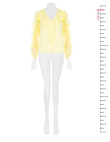 Getailleerde blouse van geplisseerde georgette met V-hals en volant Rinascimento