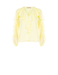 Getailleerde blouse van geplisseerde georgette met V-hals en volant Rinascimento