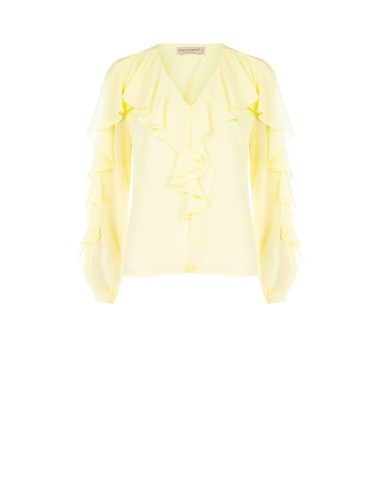 Getailleerde blouse van geplisseerde georgette met V-hals en volant Rinascimento