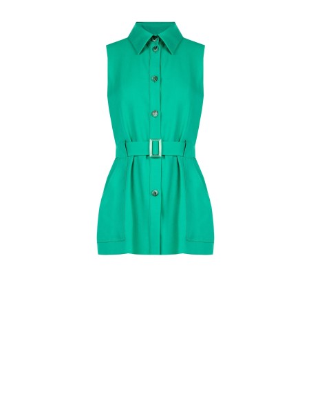 Gilet long en viscose mélangée avec poches et ceinture assortie Rinascimento
