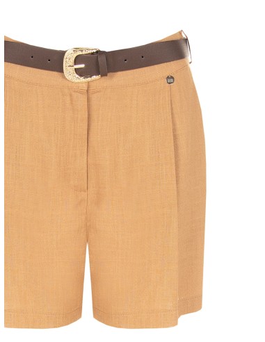 Short en mélange de viscose et de lin avec ceinture assortie en simili-cuir, marque Rinascimento