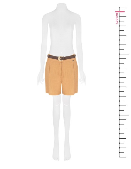 Short en mélange de viscose et de lin avec ceinture assortie en simili-cuir, marque Rinascimento