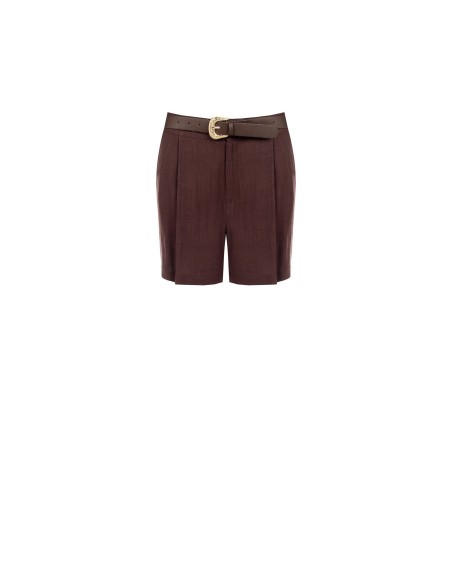 Short en mélange de viscose et de lin avec ceinture assortie en simili-cuir, marque Rinascimento