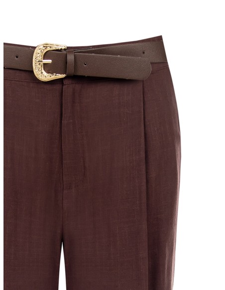 Short en mélange de viscose et de lin avec ceinture assortie en simili-cuir, marque Rinascimento
