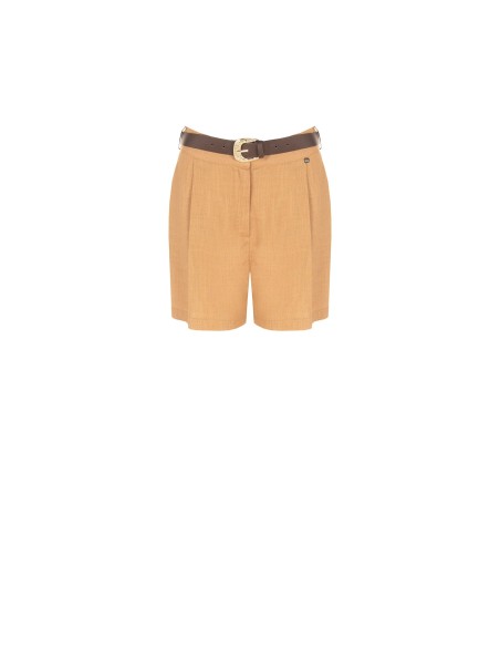 Short en mélange de viscose et de lin avec ceinture assortie en simili-cuir, marque Rinascimento