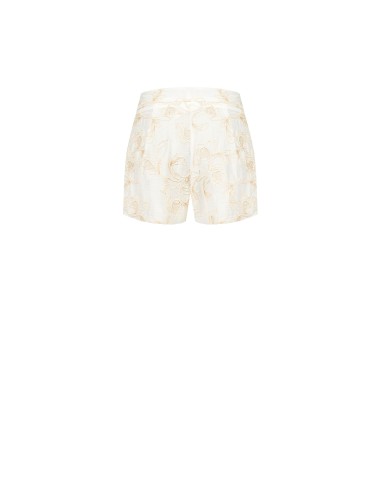Short en mélange de viscose et de lin, orné de broderies florales en relief de style Rinascimento