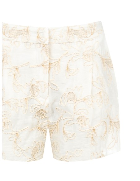 Korte broek van een viscose-linnenmix met reliëfbloemenborduursels van Rinascimento