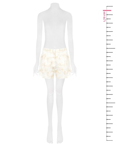 Short en mélange de viscose et de lin, orné de broderies florales en relief de style Rinascimento