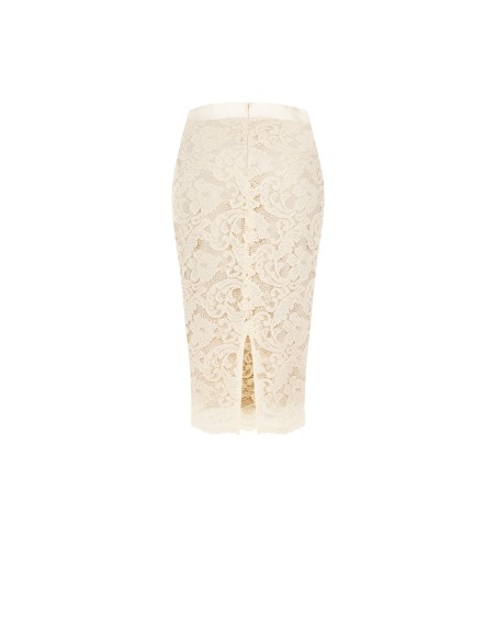 Jupe crayon en dentelle avec fente au dos et taille en satin Rinascimento