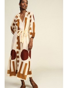 Lange jurk met geometrische print, riem, Dixie-stof