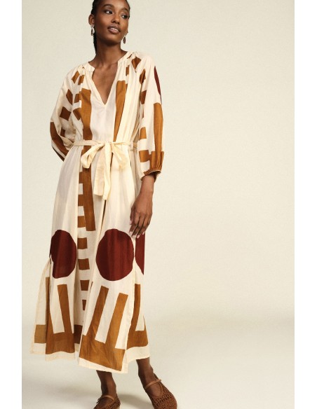 Robe longue à imprimé géométrique avec ceinture en tissu Dixie