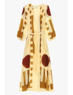 Lange jurk met geometrische print, riem, Dixie-stof 2