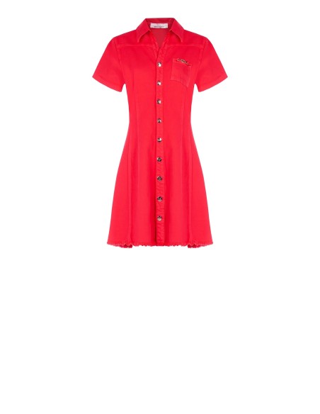 Robe courte cintrée en denim extensible avec ourlet effiloché Rinascimento