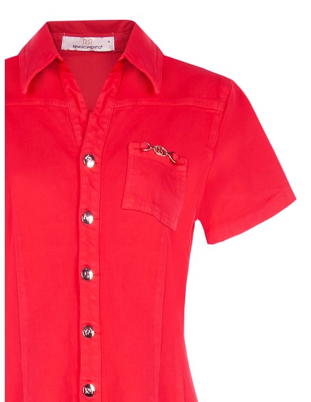 Robe courte cintrée en denim extensible avec ourlet effiloché Rinascimento