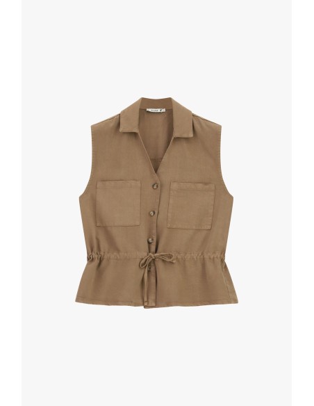 Gilet met opgestikte zakken en een taillekoord Please