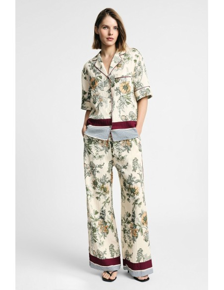 Palazzo-broek met bloemenprint en contrasterende bies