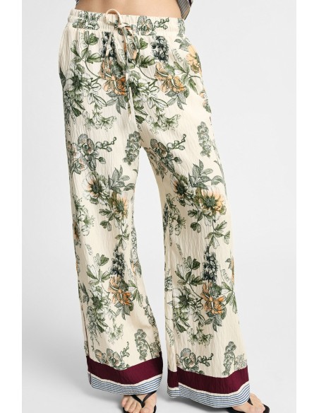Palazzo-broek met bloemenprint en contrasterende bies