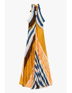 Robe longue à larges rayures avec col noué « Dixie »