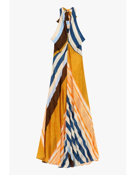 Robe longue à larges rayures avec col noué « Dixie »