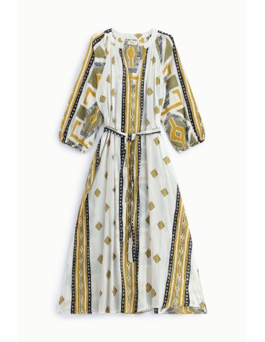 Robe longue à imprimé géométrique avec ceinture, en tissu Dixie