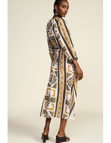 Lange jurk met geometrische print, riem, Dixie-stof