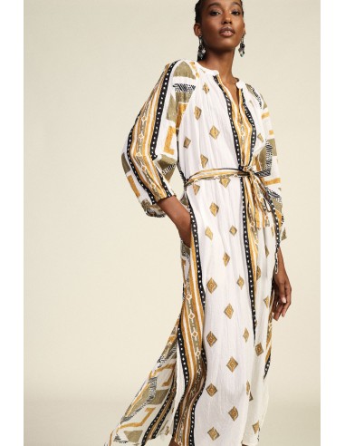 Robe longue à imprimé géométrique avec ceinture, en tissu Dixie