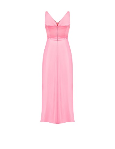 Robe longue en satin épais, avec drapé et fleur en strass « Rinascimento »