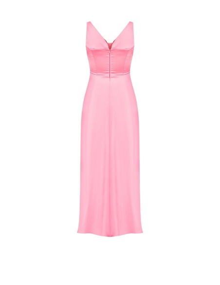 Robe longue en satin épais, avec drapé et fleur en strass « Rinascimento »