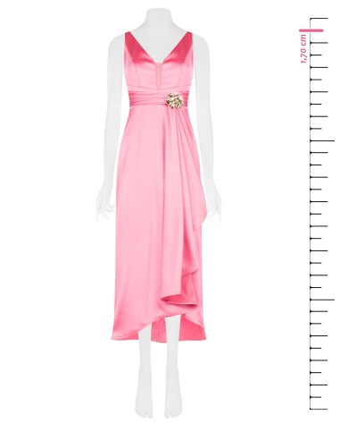 Robe longue en satin épais, avec drapé et fleur en strass « Rinascimento »