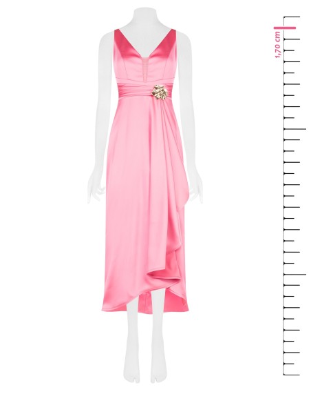 Robe longue en satin épais, avec drapé et fleur en strass « Rinascimento »