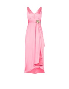 Robe longue en satin épais, avec drapé et fleur en strass « Rinascimento »
