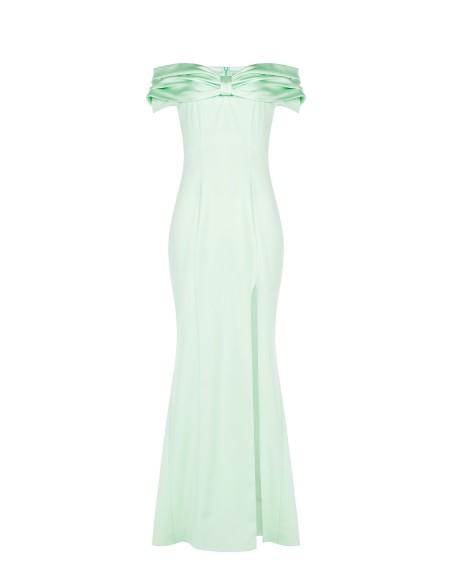 Robe longue en crêpe scuba avec fente et grand nœud en satin « Rinascimento »