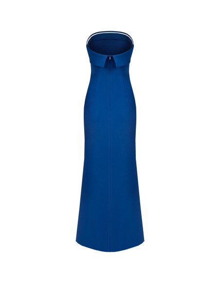 Robe longue évasée et asymétrique à encolure Bardot en crêpe scuba « Rinascimento »