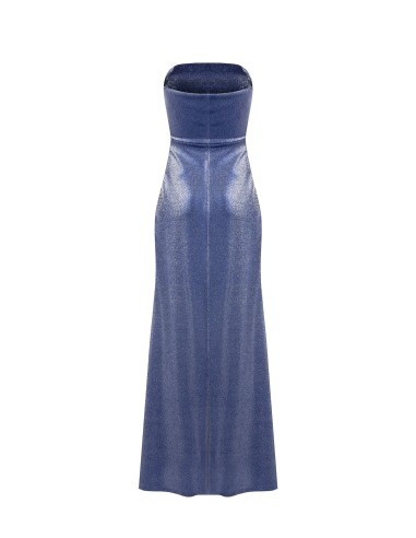 Robe longue en lurex à effet pailleté, froncée sur un côté, style Rinascimento