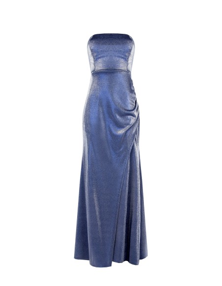 Robe longue en lurex à effet pailleté, froncée sur un côté, style Rinascimento