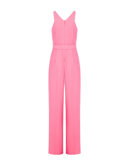 Palazzo-jumpsuit van soepelvallende stof met bijpassende stevige ceintuur en Rinascimento-logoplaatje