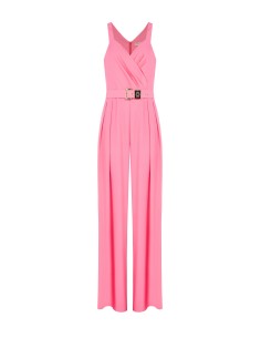 Palazzo-jumpsuit van soepelvallende stof met bijpassende stevige ceintuur en Rinascimento-logoplaatje