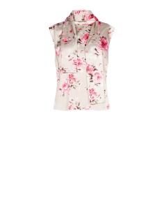 Haut fluide cintré en satin à motif de roses avec foulard intégré « Rinascimento »