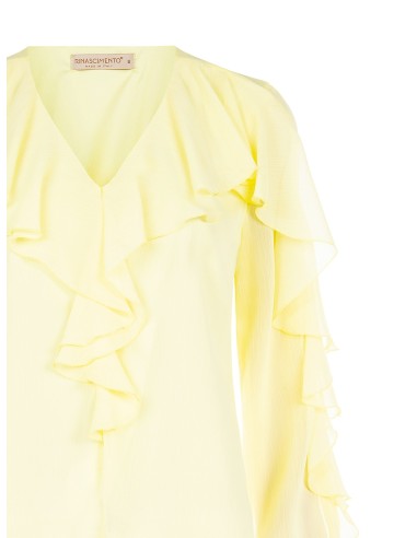 Blouse cintrée en georgette plissée, avec encolure en V et volants Rinascimento