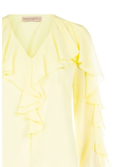 Blouse cintrée en georgette plissée, avec encolure en V et volants Rinascimento