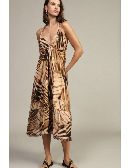 Robe longue à imprimé géométrique avec décolleté à nouer Dixie